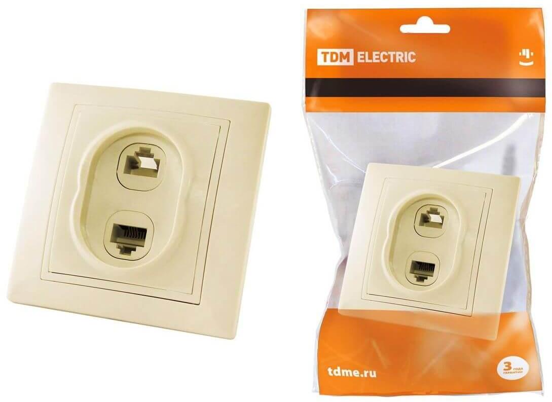 SQ1814-0123 Розетка компьютерная RJ45/телефонная RJ11 слоновая кость TDM Electric Таймыр