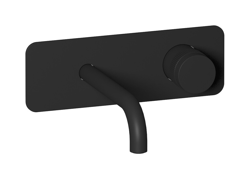 Настенный смеситель для раковины прогрессивный на 2 отверстия в комплекте с донным клапаном. WE ARE IB rx206np Matt Black Reflex