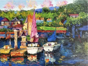 Картина на холсте 90х120 см "Пирс" EVENHOME КАРТИНЫ МАСЛОМ 129958 Бежевый;зеленый;синий;разноцветный