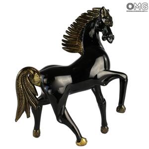 4479 ORIGINALMURANOGLASS Статуэтка Скаковая Лошадь - чёрная - муранское стекло OMG 17 см