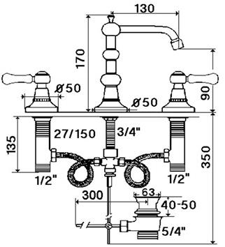rvb Смеситель для раковины на 3 отверстия 1935 limoges 1935.--.45 - Вид №1