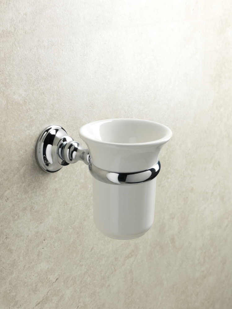 SM10(08-BI) Stil Haus Smart, настенный керамический стакан, цвет хром - белая керамика 