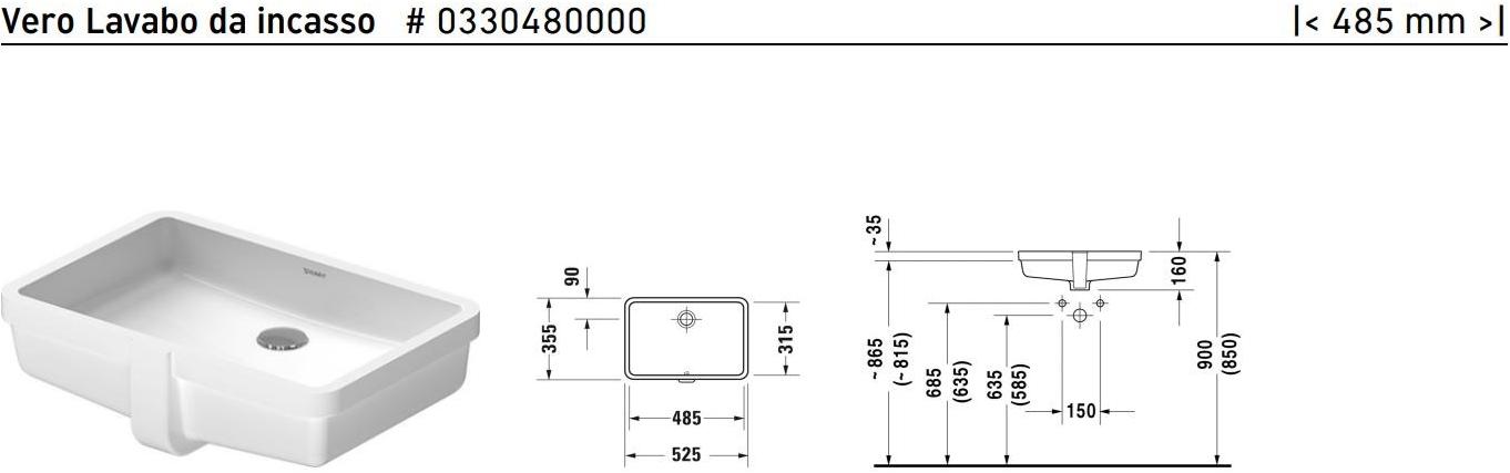 033048 Накладная раковина под столешницу  овальная Duravit Vero - Вид №1