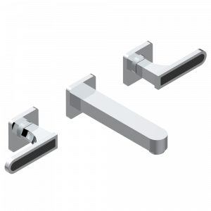 A6P-40GB Внешняя часть смесителя встраиваемого в стену для раковины на три отверстия с изливом ГОЛИАФ Thg-paris Profil с рукоятками с чёрным ониксом Хром