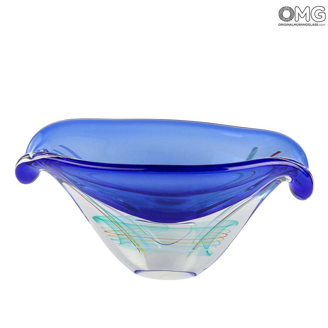4518 ORIGINALMURANOGLASS Ваза-чаша Мыльный пузырь - сине-зелёная - Сатурн - соммерсо - муранское стекло OMG 14 см  - Вид №1