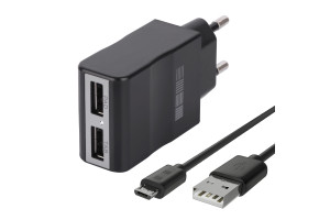 17458452 Зарядное устройство от сети Комбо RT:2USB + кабель microUSB 2А, B201, 30708 Interstep