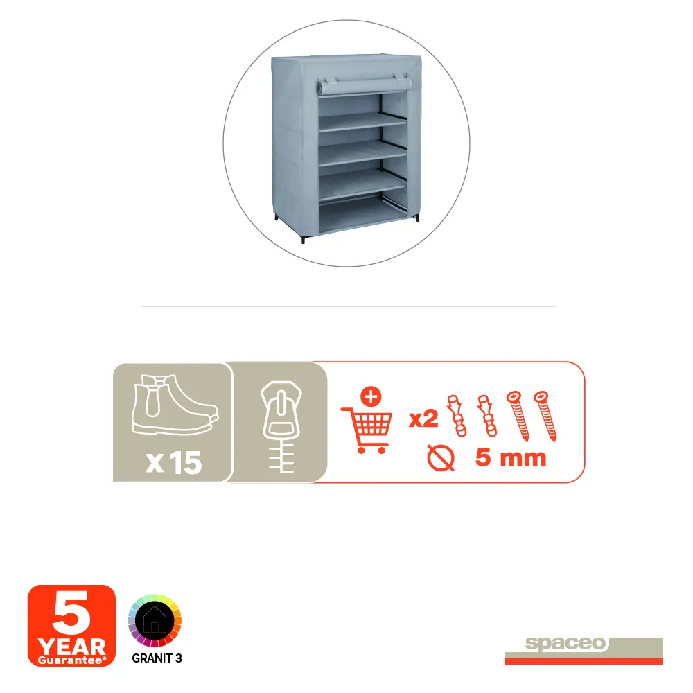 Стеллаж Spaceo для обуви с чехлом - 5 полок, серый 82762252 Стеллаж с чехлом STLM-0035666 - Вид №12