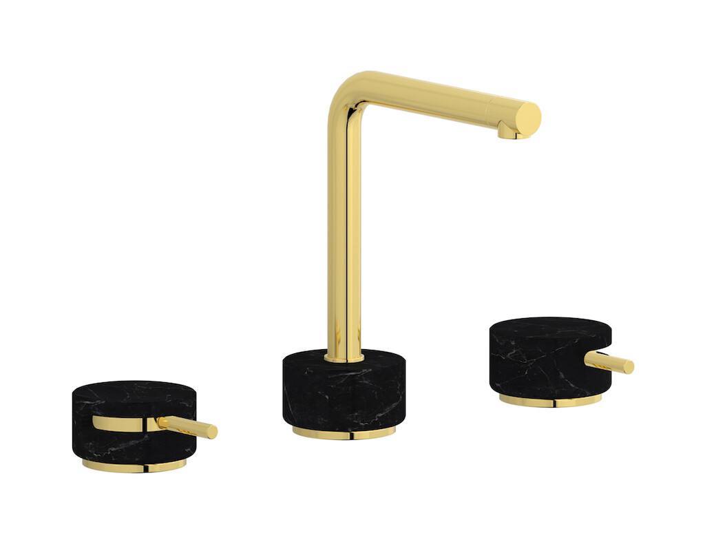 Смеситель для раковины на 3 отверстия с коротким изливом в комплекте с донным клапаном. WE ARE IB mm392oo_2 Gold Marmo