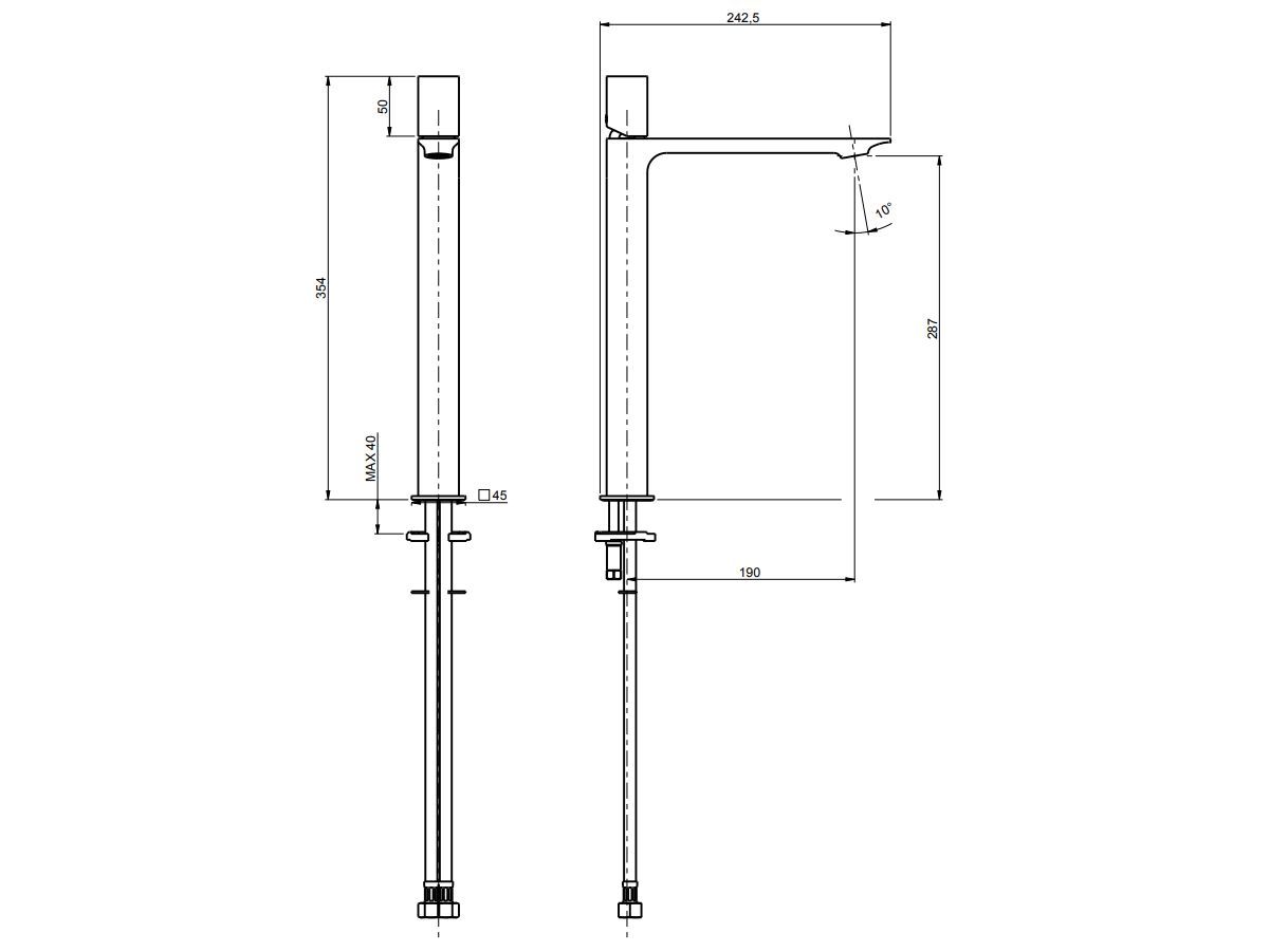 Смеситель для раковины высокого пола с ограничителем расхода Rubinetterie Frattini Narciso S ARCH-00042651 - Вид №11