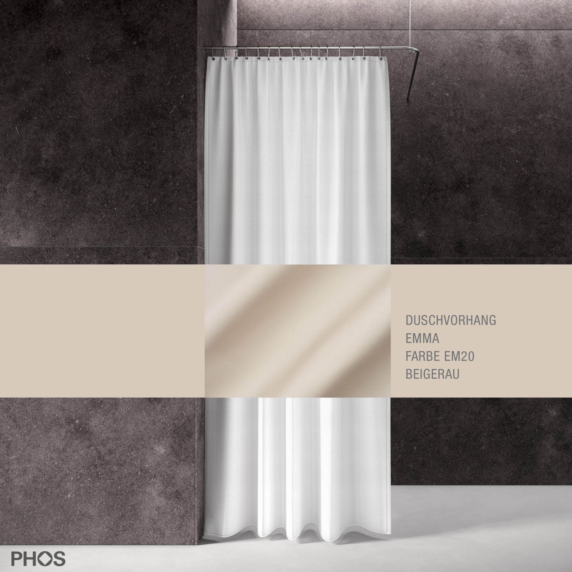 DV-EMMA200-140-EM20 Занавеска для душа эмма бежево-серая, длина 200 см, ширина 140 см. PHOS 