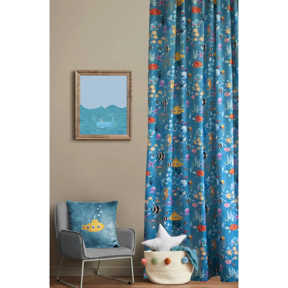 Штора на ленте блэкаут Рыбы 150x260 см цвет голубой 87965007 STLM-2178628 SEASONS  - Вид №5