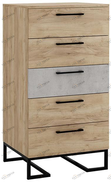 1728 Комод с 5 ящиками Loft Дуб натур/Бетон R-HOME 4009296h_Натур
