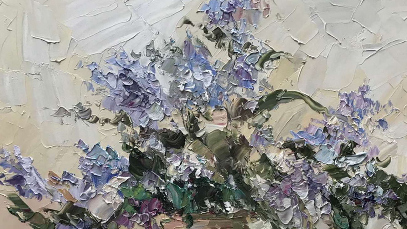 Картина на холсте 100х100 см "Цветы Виола" EVENHOME КАРТИНЫ МАСЛОМ 129934 Голубой;серый;разноцветный  - Вид №3