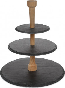 10599399 Boska Блюдо сервировочное трехъярусное Boska "Party" для сыра и закусок 30см, сланец, дуб, (черное) Сланец