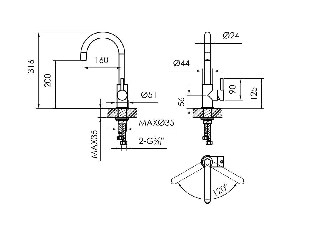 Однорычажный смеситель для раковины из нержавеющей стали JEE-O Slimline ARCH-00039927 - Вид №7