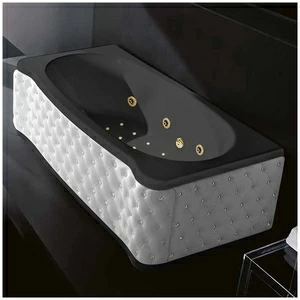 Ванна Gruppo treesse New Classic Young ATC-V674Q-SX-KBS-CZ чёрная с золотой фурнитурой гидромассажем аэромассажем и дезинфекцией прямоугольная левая белая кожа кристаллы сваровски