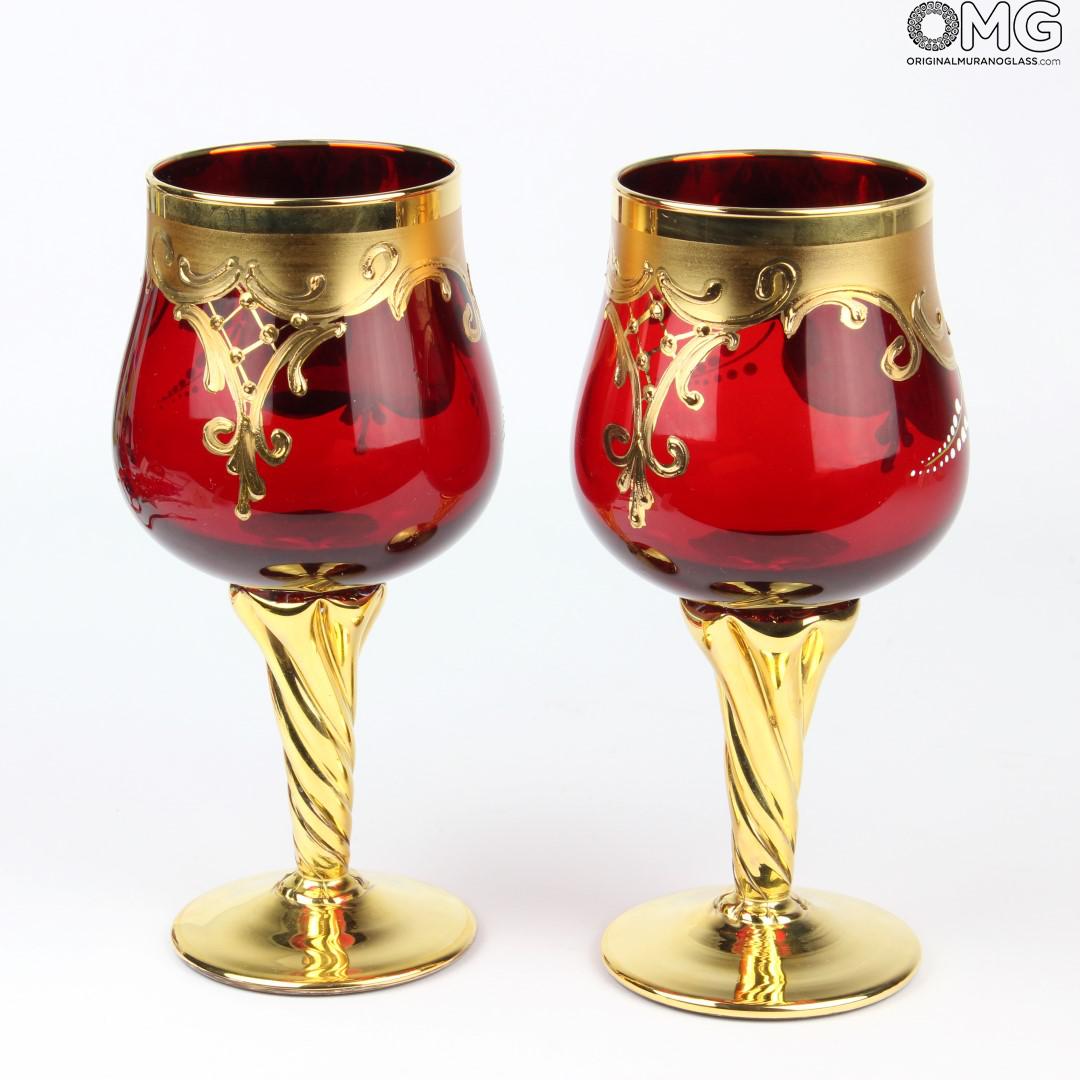 3367 ORIGINALMURANOGLASS Набор из 2 красных бокалов Я&Ты - trefuochi - муранское стекло OMG 8 см  - Вид №1