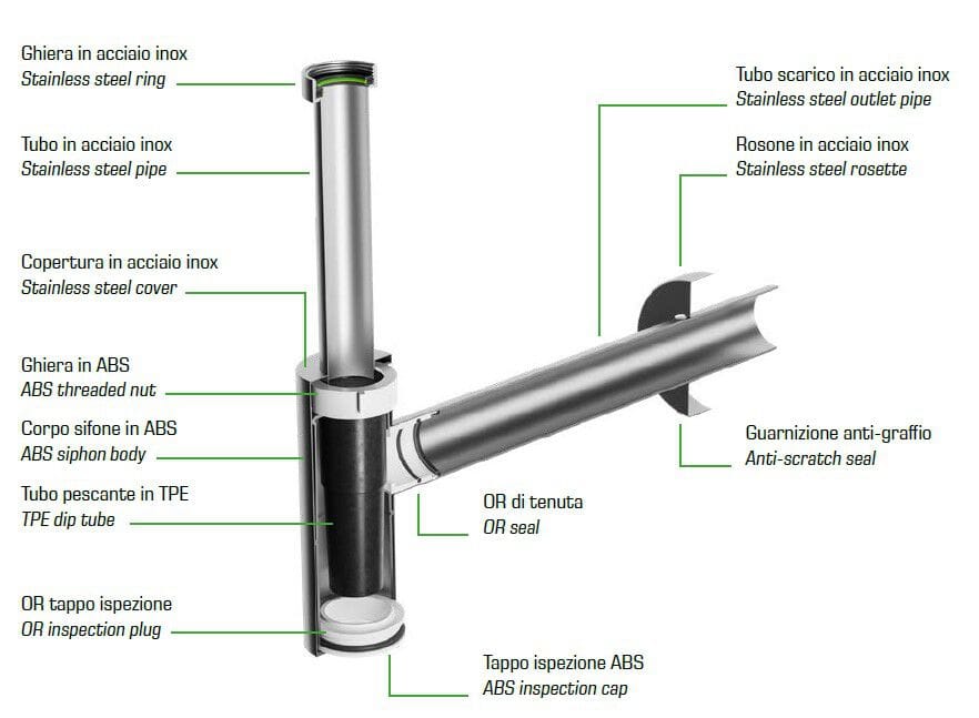 Washbasin stainless steel siphon Bonomini Inox Mater ARCH-00107690 - Вид №3