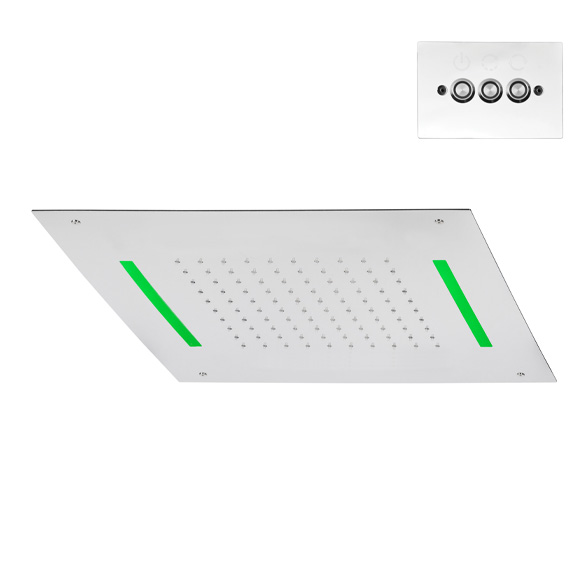 82066 Встраиваемая квадратная головка 430 × 430 / дождевая струя + свет / регулятор в стене HORUS Range Hydro 