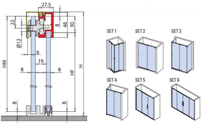 Metalglas Bonomi Комплект для душевой кабины из нержавеющей стали  Bx-3000  - Вид №1
