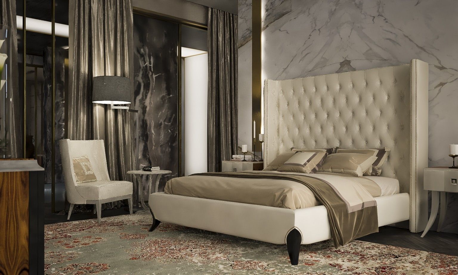Двуспальная мягкая кровать из ткани с капитонным изголовьем GUERRA VANNI Оскар ARCH-00144810 - Вид №2