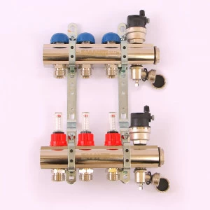 Коллекторная группа TOPWAY с термостатическими вентилями и расходомерами с резьбой под евроконус EMMETI 1"x3/4"ЕК 3 выхода