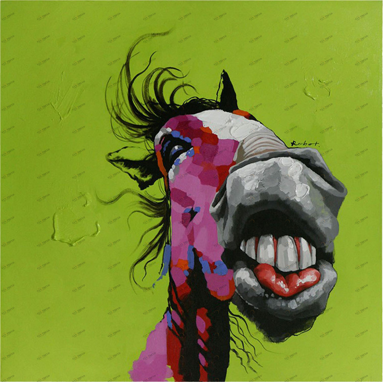 Картина на холсте 100х100 см "Лошадь" EVENHOME КАРТИНЫ МАСЛОМ 129836 Зеленый;фиолетовый 