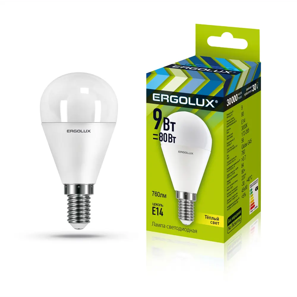 91271129 Светодиодная лампа Ergolux LED-G45-9W-E14-3K 13173 STLM-0930748