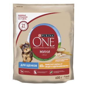 ПР0059700 Корм для щенков для мелких пород, курица, рис сух. 600г ONE