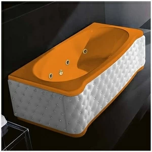 Ванна Gruppo treesse New Classic Young STD-V6747-DX-KBS-OZ оранжевая с золотой фурнитурой и гидромассажем прямоугольная правая белая кожа кристаллы сваровски
