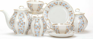10631347 Дулевский фарфор Сервиз чайный 6/21 "Белый лебедь" "Конфетти" Фарфор