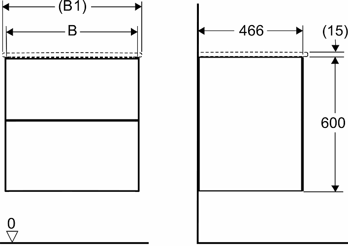 9751072111 IDO Elegant напольный шкаф для мебельной раковины с двумя ящиками, W = 600 мм, W1 = 610 мм, матовый черный - Вид №9