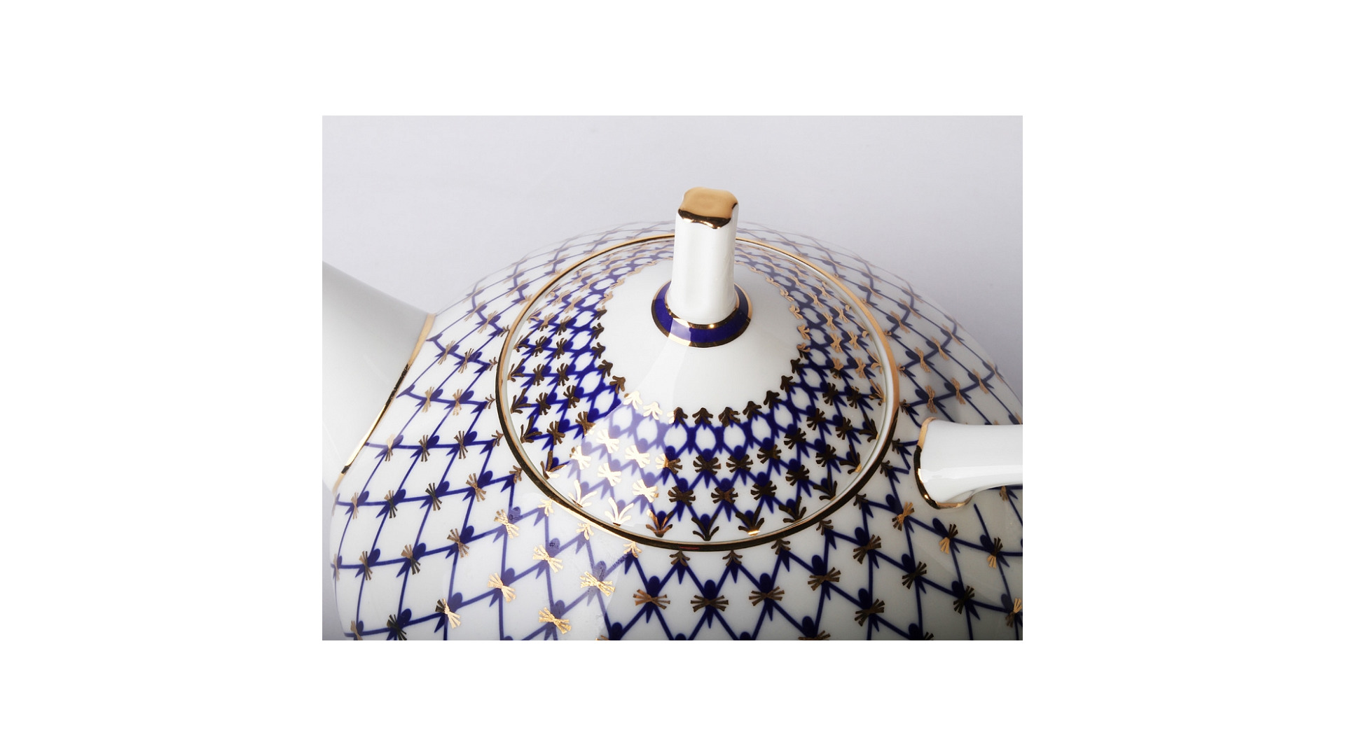 10535609 Императорский фарфоровый завод Сервиз чайный 6/14 "Кобальтовая сетка" "Купольная" Фарфор костяной  - Вид №3