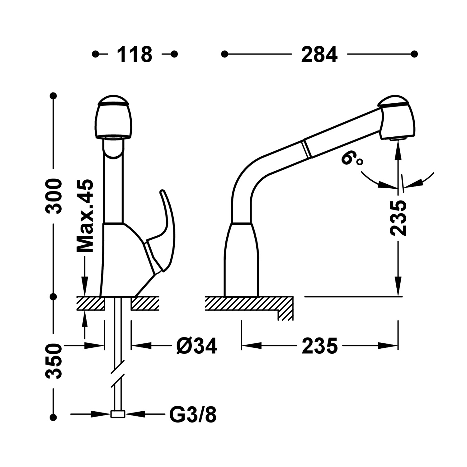 КУХОННЫЙ однорычажный смеситель со съемным носиком и 2 видами струи для кухни-03044401 TRES Kitchen - Вид №1