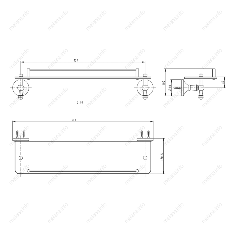 Полка стеклянная MELANA золото MLN-821004 821 серия - Вид №1