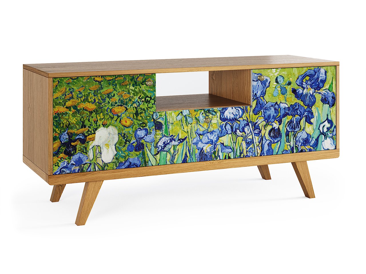 Тумба под телевизор с ящиком и принтом синяя с зеленым Thimon THE IDEA  210228 Зеленый;синий;разноцветный  - Вид №1