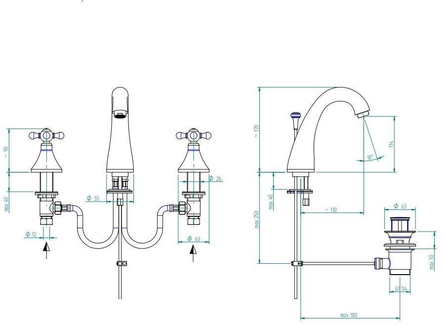 ZAZZERI Смеситель для раковины на 3 отверстия с отдельными розетками Mille sun-id-1411159 - Вид №2