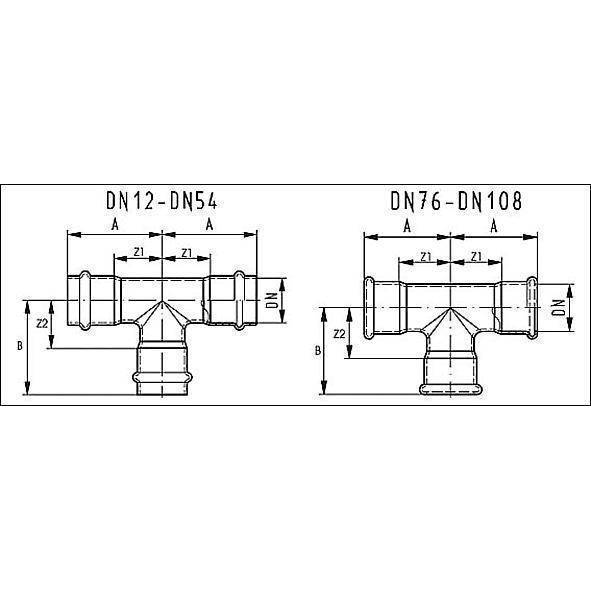 61713010889108 SANHA 17130 пр.-фит. газ, нерж.сталь, тройник ВПр 108,0x88,9x108,0 мм  - Вид №1