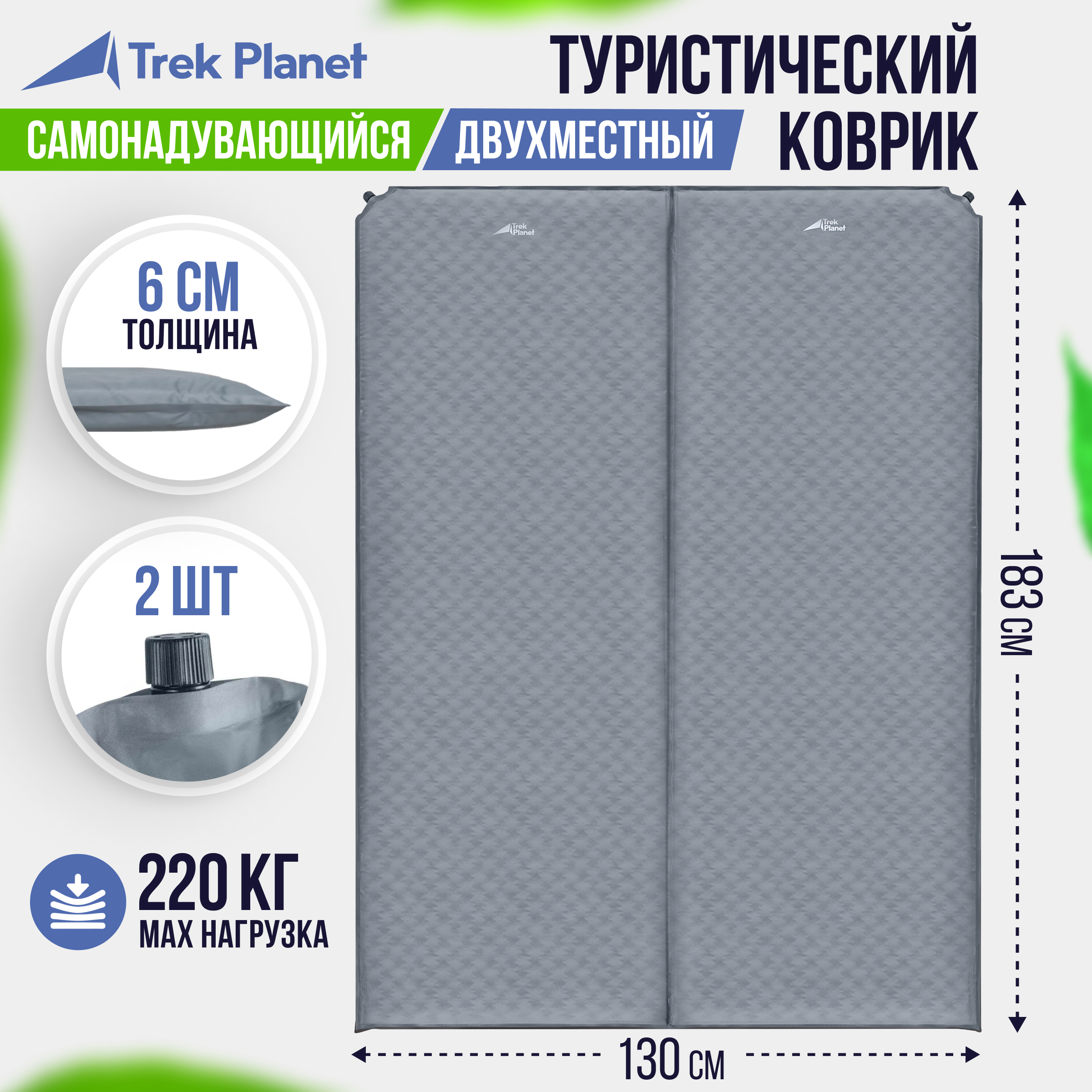 90310039 Коврик двухспальный Camper 60 Double 183х130х6 см цвет синий STLM-0178050 TREK PLANET