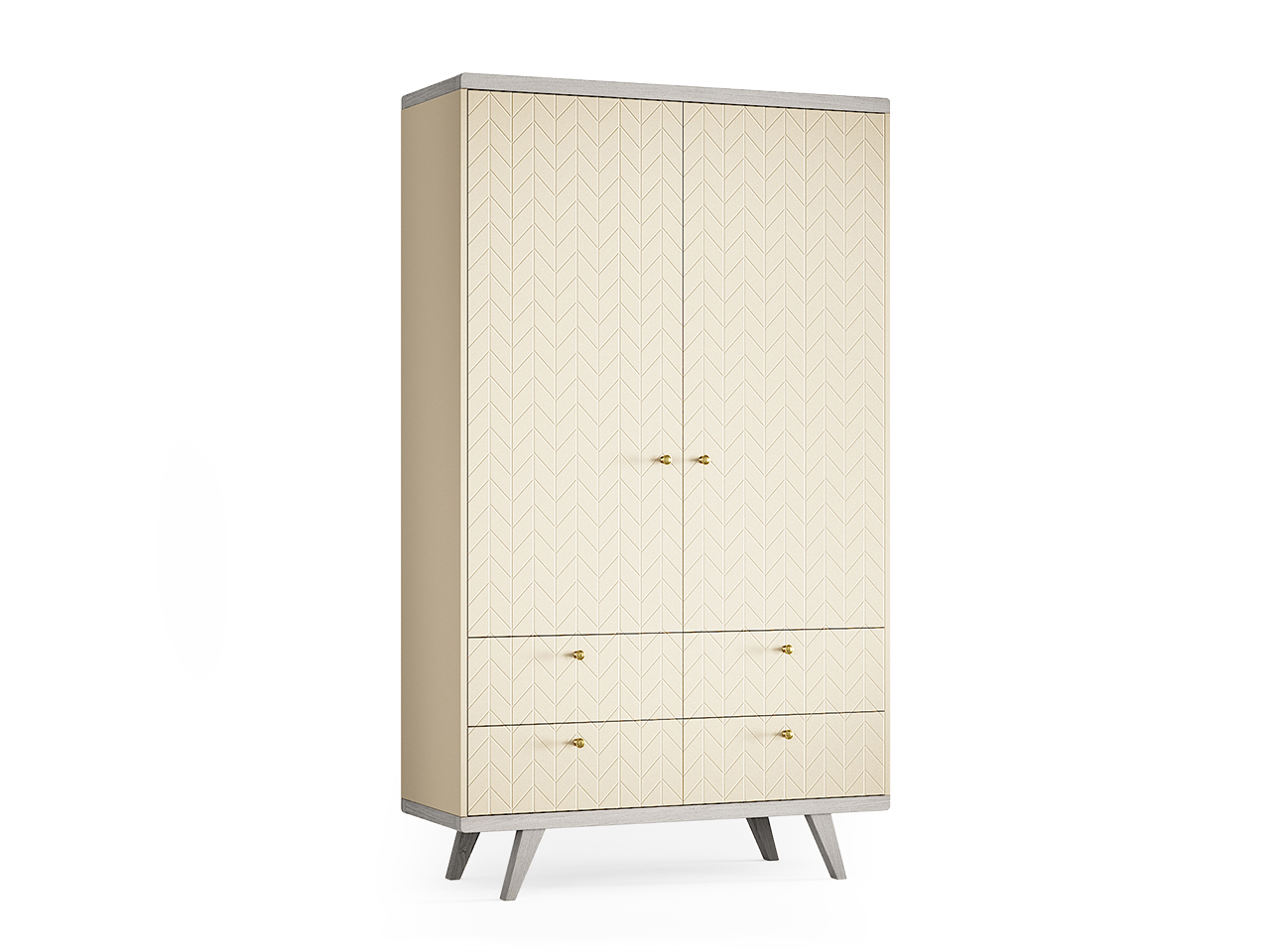 Шкаф распашной двухдверный с ящиками беленый дуб с фрезеровкой Thimon v2 THE IDEA  210375 Бежевый  - Вид №1