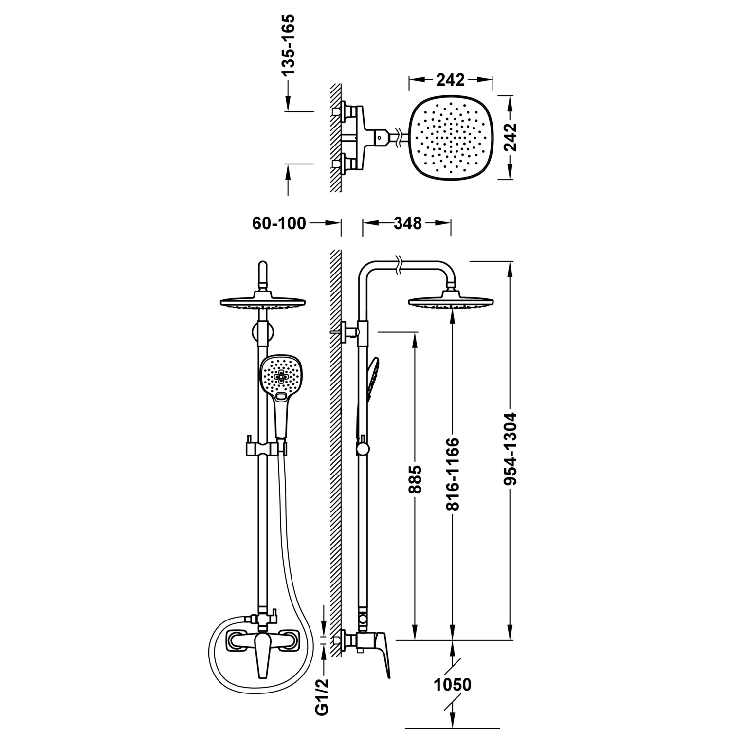 Двухходовой настенный смеситель для душа CANIGÓ PLUS с одной ручкой -21831221 TRES Canigo - Вид №1