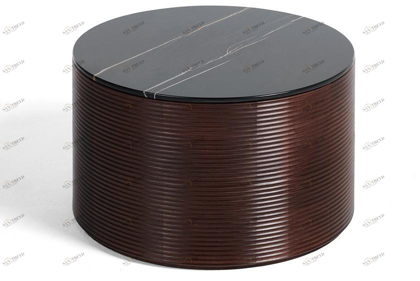 Milla & Milli Круглый журнальный столик из массива дерева с мраморной столешницей Waves sun-id-1364137