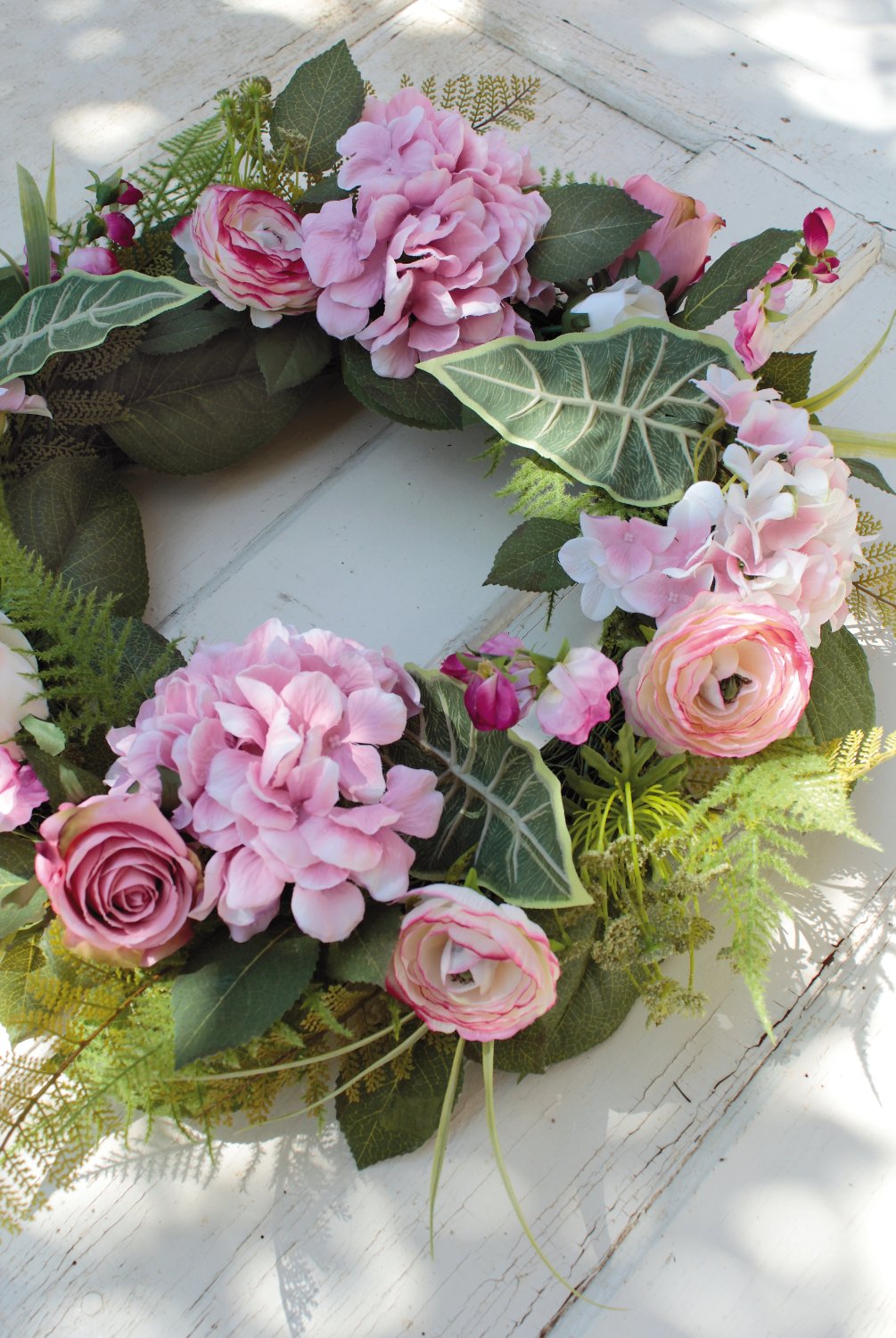 2647 510 a3 Искусственный венок 'лютик / роза / гортензия' Ø 50 см, розовый H-andreas  - Вид №3