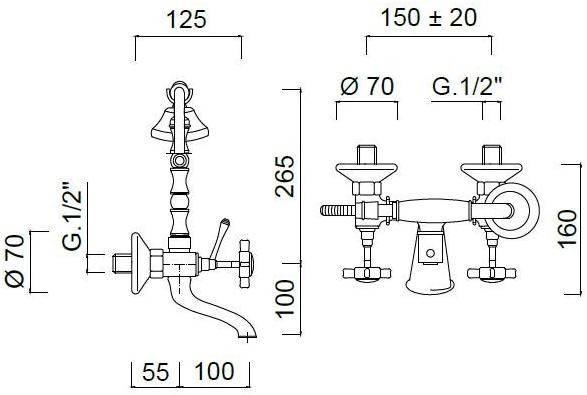 Rubinetteria Giulini Настенный смеситель для ванны на 2 отверстия с ручным душем Kensington 3700l - Вид №1