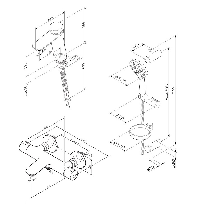 F40950A02 набор 3в1: см-ль д/умывальника см-ль д/ванны/душа с термостатом душ. компл AM.PM Inspire V2.0  - Вид №3