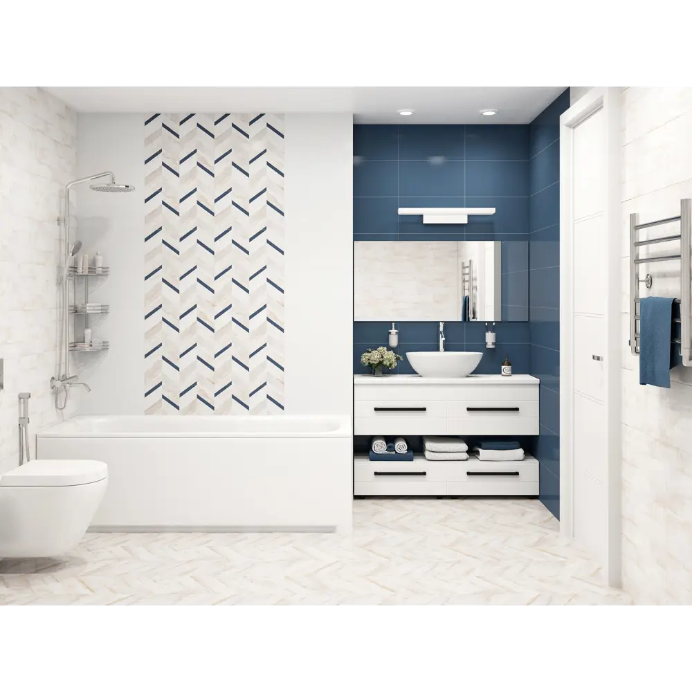 Плитка настенная LB Ceramics Блю Шеврон 25x45 см 1.46 м² матовая цвет синий STLM-2123569 - Вид №4