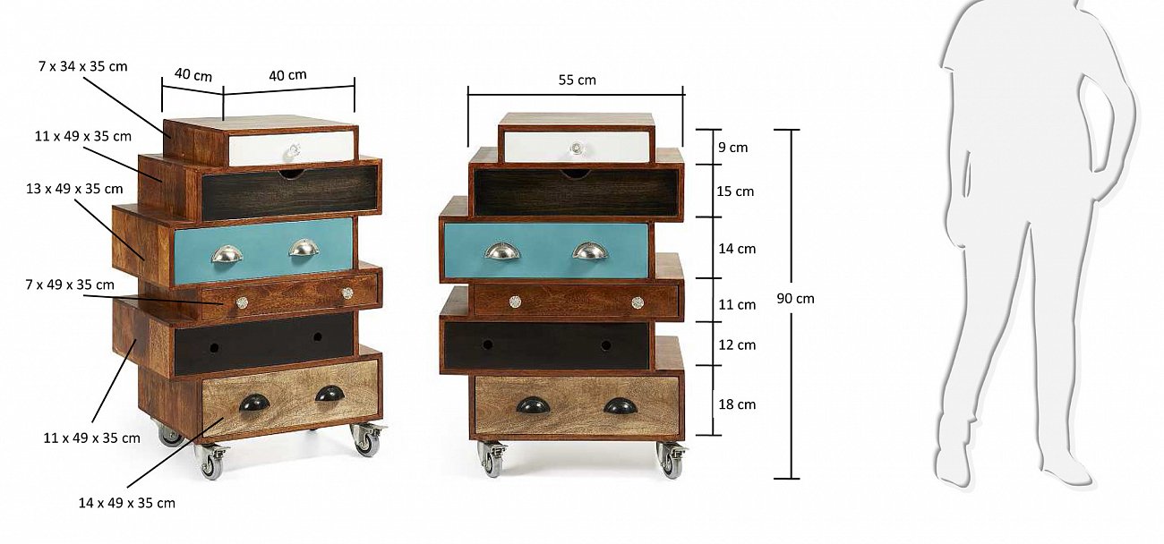 Комод в прихожую с 6 ящиками разноцветный Collin BARCELONA DESIGN ДИЗАЙНЕРСКИЕ, КОМОДЫ COLLIN 148701 Коричневый;разноцветный  - Вид №1