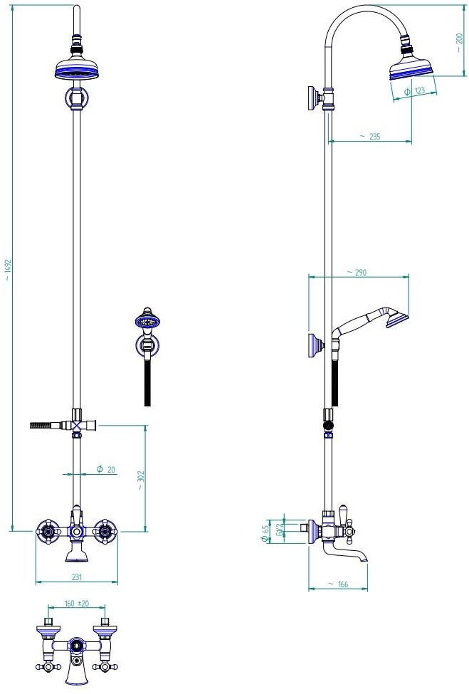 ZAZZERI Настенная душевая стойка с душевой лейкой Mille sun-id-1445973 - Вид №4
