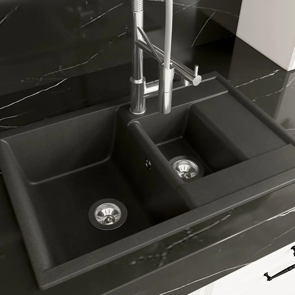 Мойка кухонная Dr. Gans Астра черная из искусственного мрамора 76x51 см 85683664 DR.GANS STLM-1564998