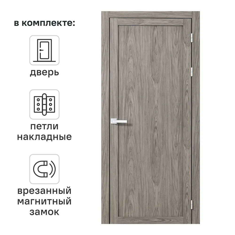Дверь межкомнатная глухая Корсика 70x210 см полипропилен цвет орех текстурный с замком и петлями 89446424 STLM-2205069 PORTIKA 